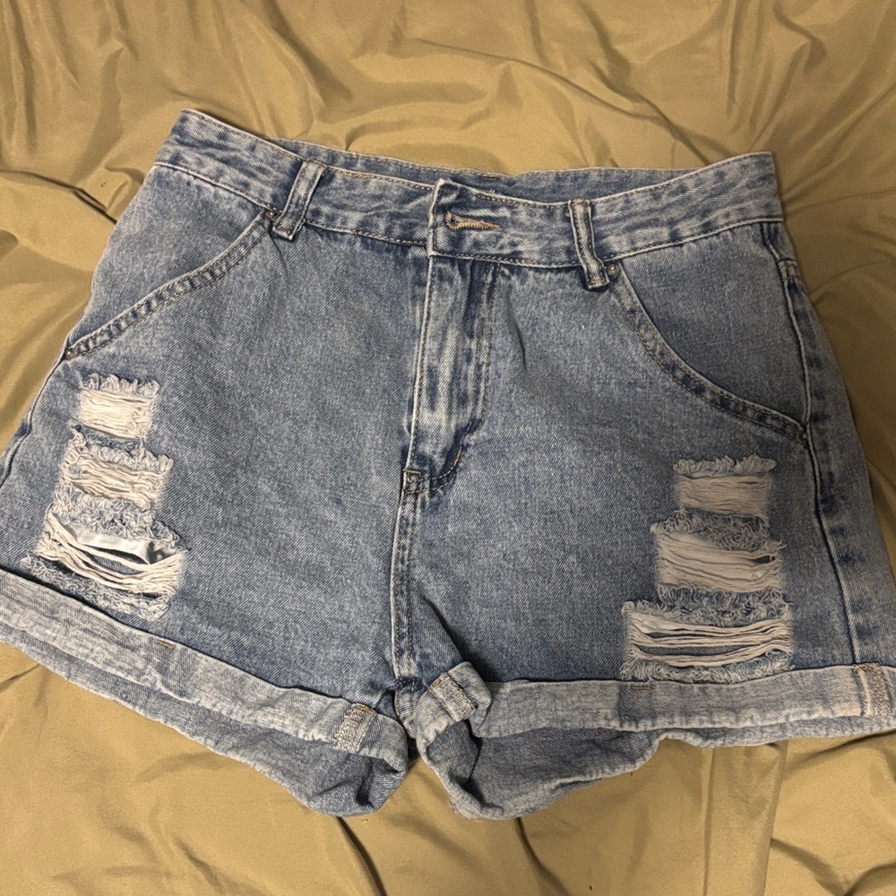 SHEIN Light Blue Distressed Jean Shorts